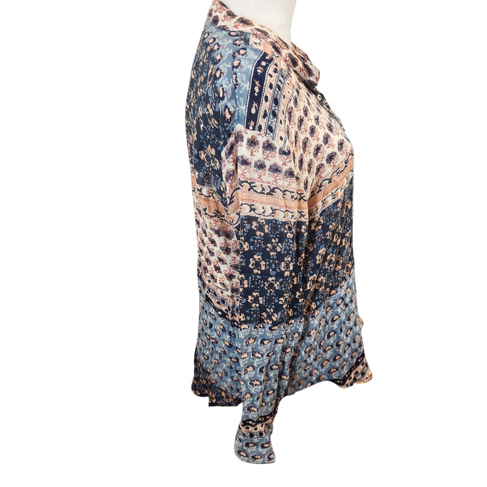 Free People Boho Patchwork Print Button Down Blou… - image 2